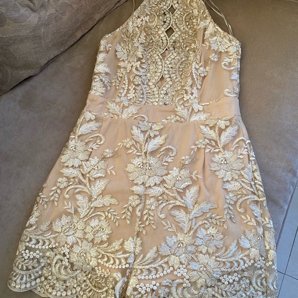 Fashion Nova Gold Lace Prom Dress